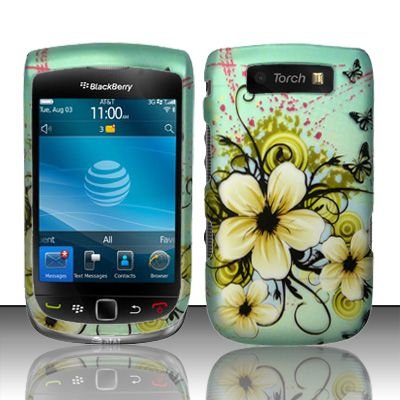 Hard Rubber Feel Design Case for Blackberry Torch 9800 - Natural Flowers