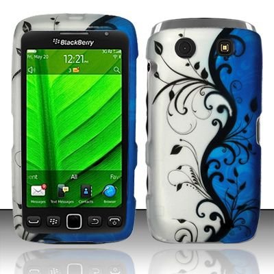 Hard Rubber Feel Design Case for Blackberry Torch 9850/9860 - Blue Vines