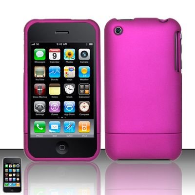 Hard Rubber Feel Slide Cover for Apple iPhone 3G/3Gs - Hot Pink