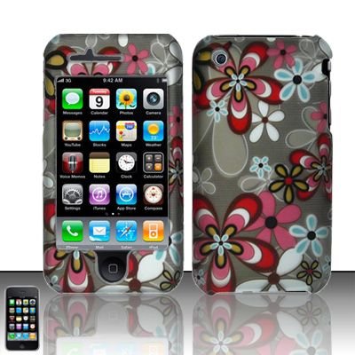 Hard Rubber Feel Design Case for Apple iPhone 3G/3Gs - Autumn Flowers