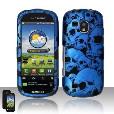 Hard Rubber Feel Design Case for Samsung Continuum - Blue Skulls