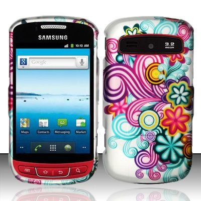 Hard Rubber Feel Design Case for Samsung Admire R720 - Purple Blue Flowers