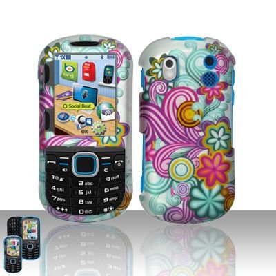Hard Rubber Feel Design Case for Samsung Intensity 2 - Purple Blue Flowers