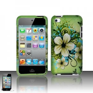 Hard Rubber Feel Design Case for Apple iPod Touch 4 - Hawaiian Flowers