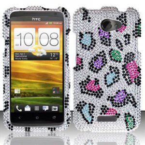 Hard Rhinestone Design Case for HTC One X (AT&T) - Colorful Leopard