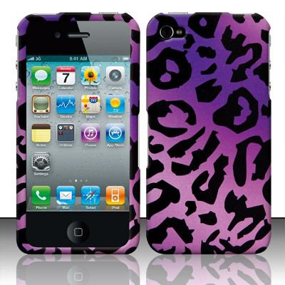 Hard Rubber Feel Design Case for Apple iPhone 4/4S - Purple Cheetah