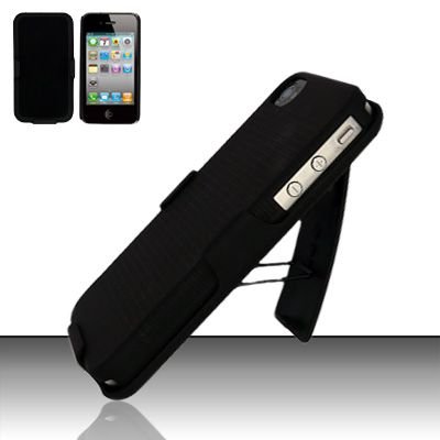Hard Rubber Feel Holster Combo Case for Apple iPhone 4/4S - Black