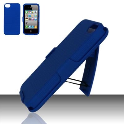 Hard Rubber Feel Holster Combo Case for Apple iPhone 4/4S - Blue