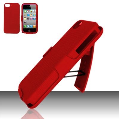 Hard Rubber Feel Holster Combo Case for Apple iPhone 4/4S - Red