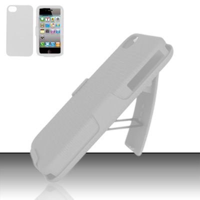 Hard Rubber Feel Holster Combo Case for Apple iPhone 4/4S - White