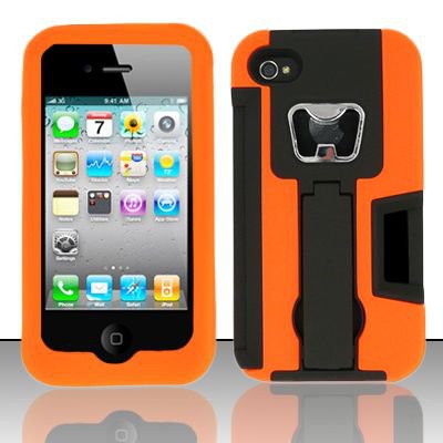 Heavy Duty Armor Case + Bottle Opener/Kickstand/Credit Card Slots for Apple iPhone 4/4S - Orange