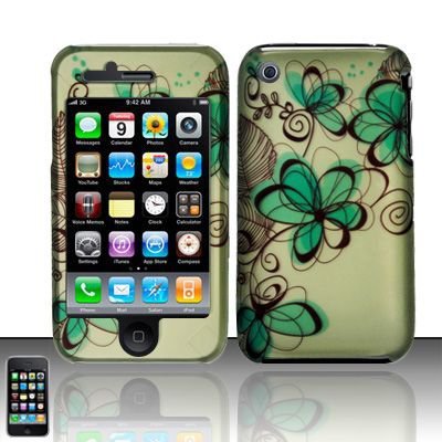 Hard Rubber Feel Design Case for Apple iPhone 3G/3Gs - Azure Flowers