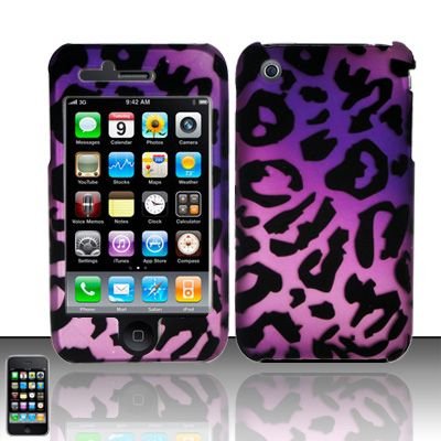 Hard Rubber Feel Design Case for Apple iPhone 3G/3Gs - Purple Cheetah