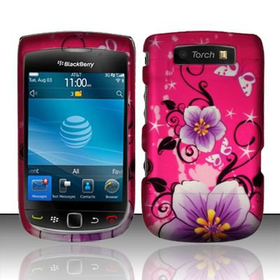 Hard Rubber Feel Design Case for Blackberry Torch 9800 - Hibiscus Flowers