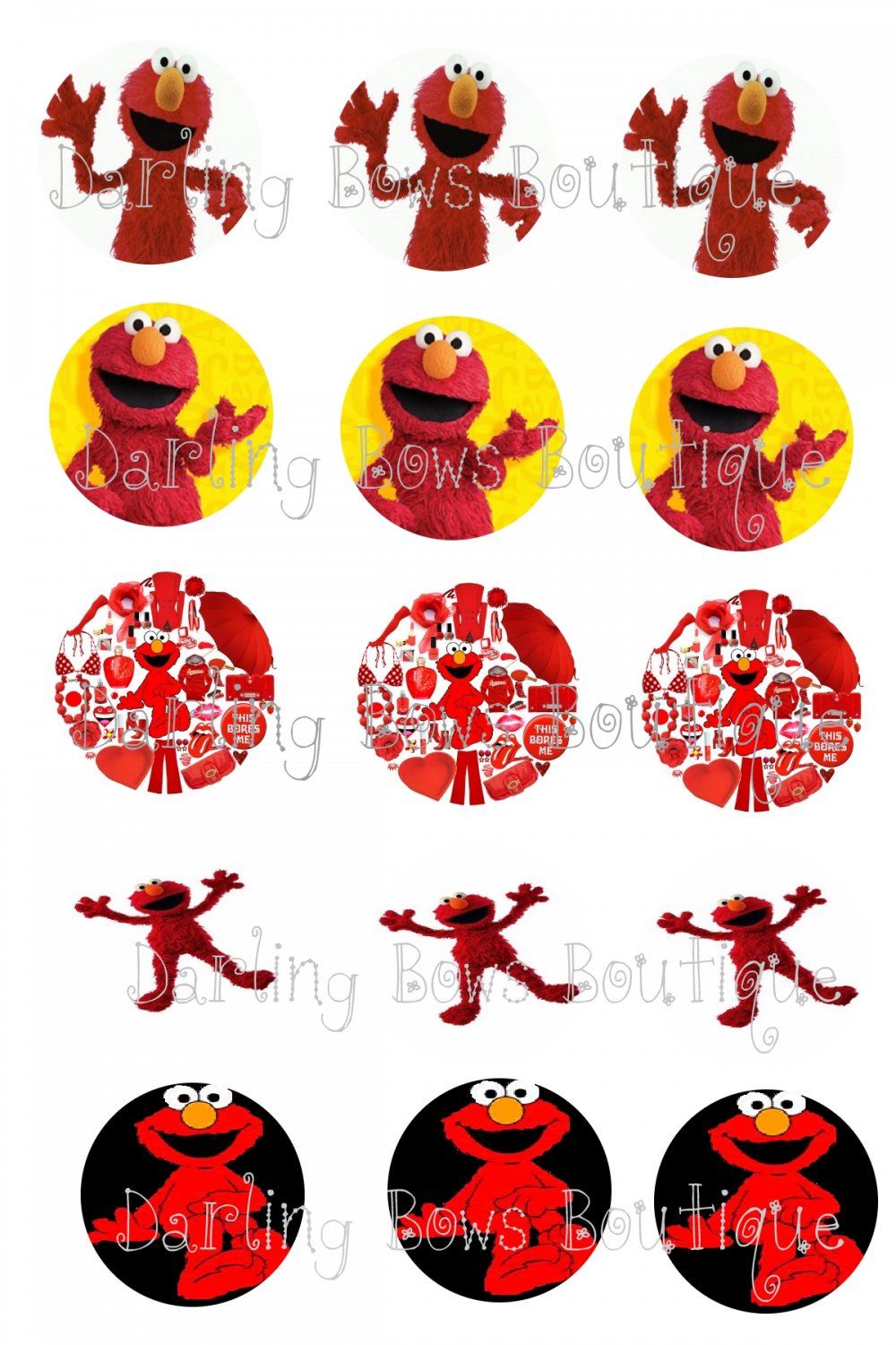 Elmo Bottle Cap Image Sheet -- 4X6 -- Digital
