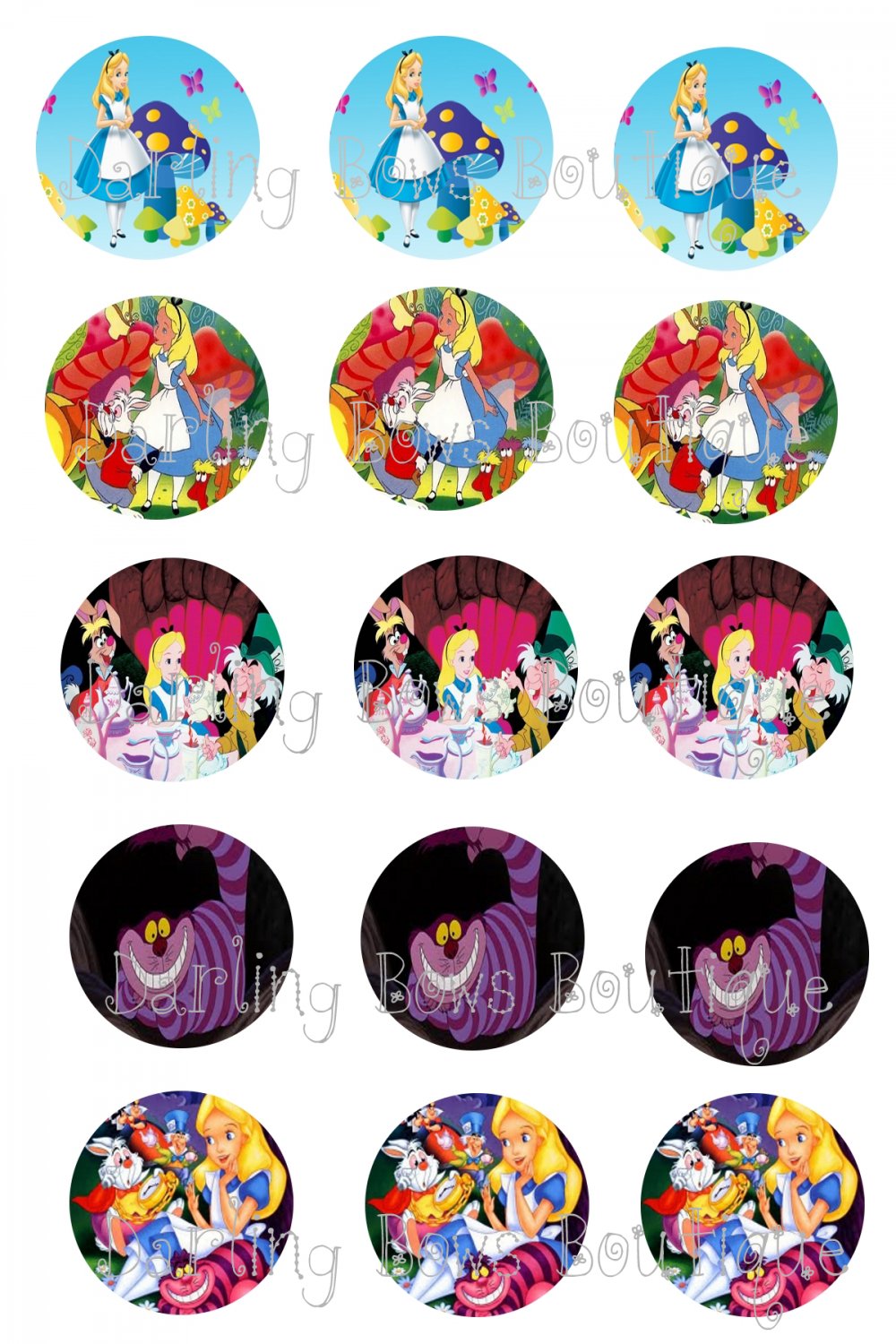 Alice In Wonderland Bottle Cap Image Sheet -- 4X6 -- Digital