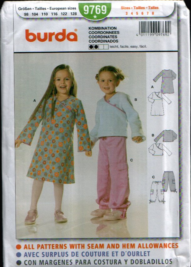 Childern's Coordinates Pattern Uncut. Sizes: 3, 4, 5, 6, 7, 8 Burda 9769