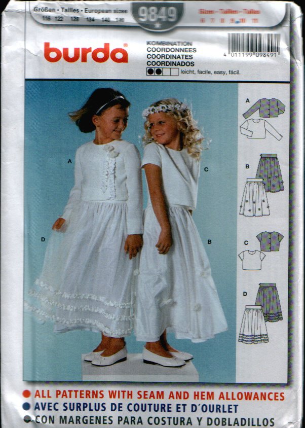 Childern's Coordinates Pattern Uncut. Sizes: 6, 7, 8, 9, 10, 11 Burda 9849
