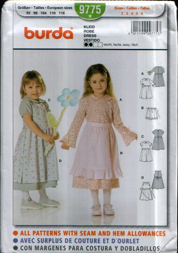Childern's Dress Pattern Uncut. Sizes: 2, 3, 4, 5, 6 Burda 9775