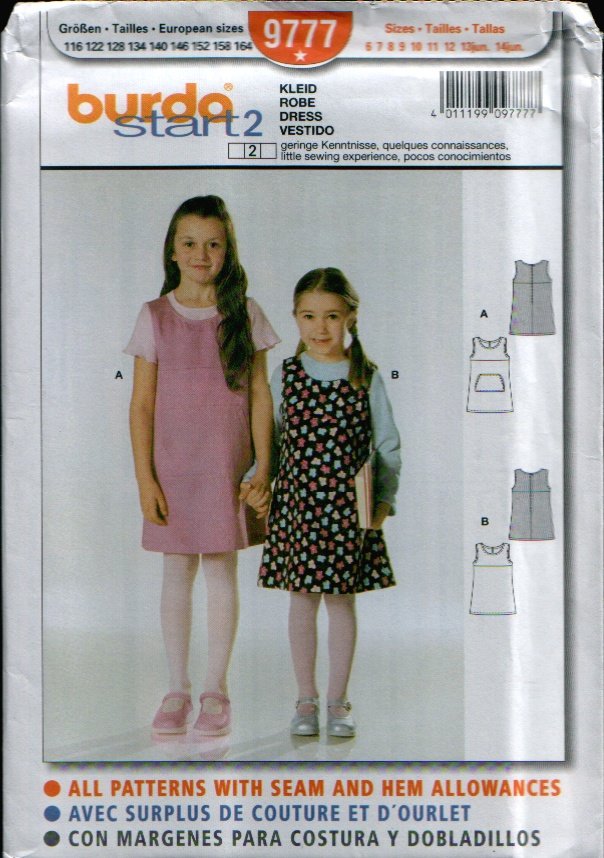 Childern's Dress Pattern Uncut. Sizes: 6, 7, 8, 9, 10, 11, 12, 13jun, 14jun Burda 9777