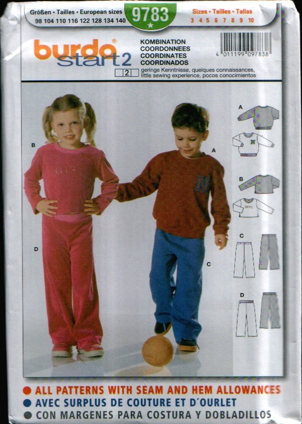 Childern's Coordinates Pattern Uncut. Sizes: 3, 4, 5, 6, 7, 8, 9, 10 Burda 9783