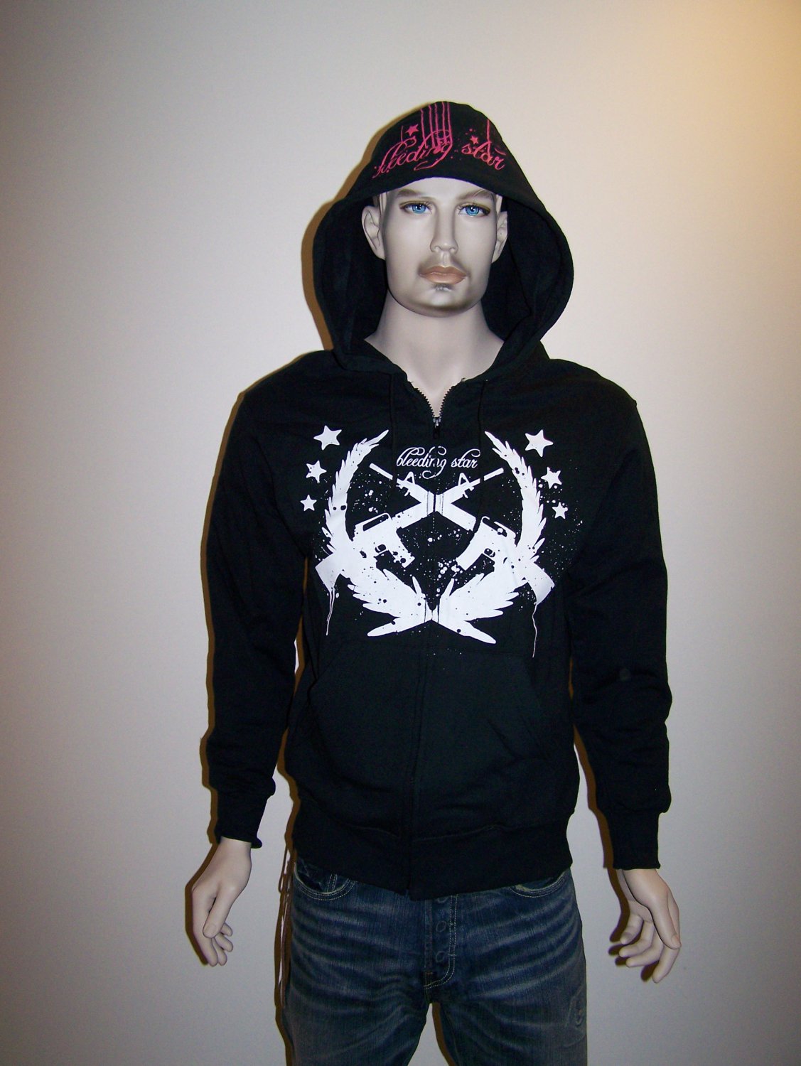 BLEEDING STAR - Black Zip Hoodie - Med