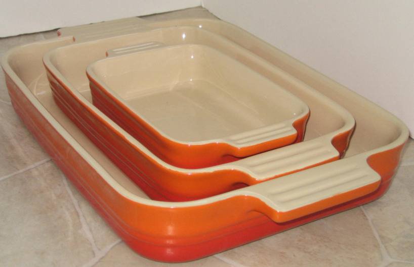 Le Creuset Stoneware Gift Set, 3 Piece, rectangular oven dishes Volcanic NEW