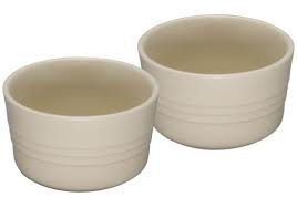 Le Creuset Stoneware ramekins Almond Cream Set of 2 New