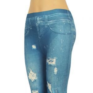 Worn Jean Style Leggings Blue
