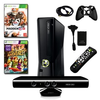 XBOX 360 Slim 4GB Kinect 2 Games Bundle with Madden 12, Remote, HDMI Cable 0004