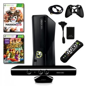 XBOX 360 Slim 4GB Kinect 2 Games Bundle with Madden 12, Remote, HDMI Cable 0004