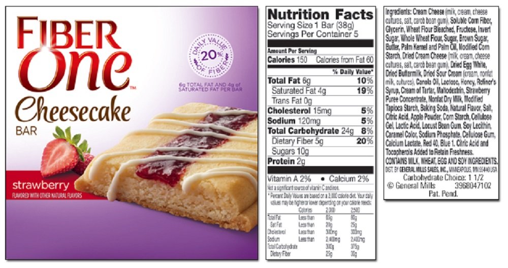 General Mills, Fiber One, Cheesecake Bars, 5 Count (1.35oz Each), 6.75oz Box (Strawberry)