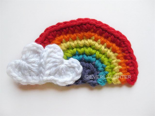 Crochet Rainbow with Heart Clouds