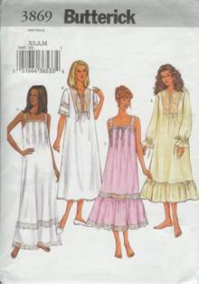 Butterick Sewing Pattern 3869 Women's Nightgown XS, S, M
