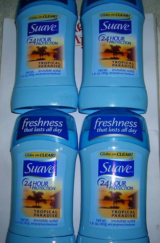 4 SUAVE WOMENS DEODORANT TROPICAL PARADISE SCENT 1.4 OZ