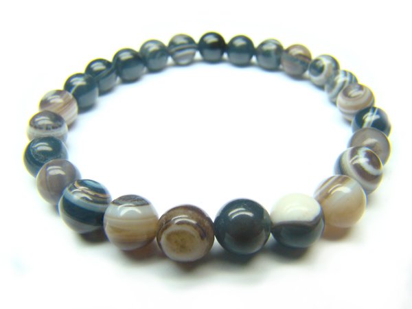 BAGBRS0800X Black & White Agate Round Shape 6mm Bracelet