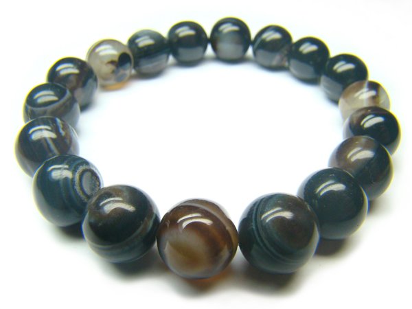 BAGBRS1200X Black & White Agate Round Shape 10mm Bracelet