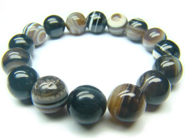 BAGBRS1400X Black & White Agate Round Shape 12mm Bracelet