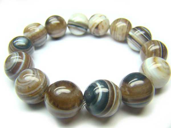 BAGBRE0709X Black & White Agate Round Shape 14mm Bracelet