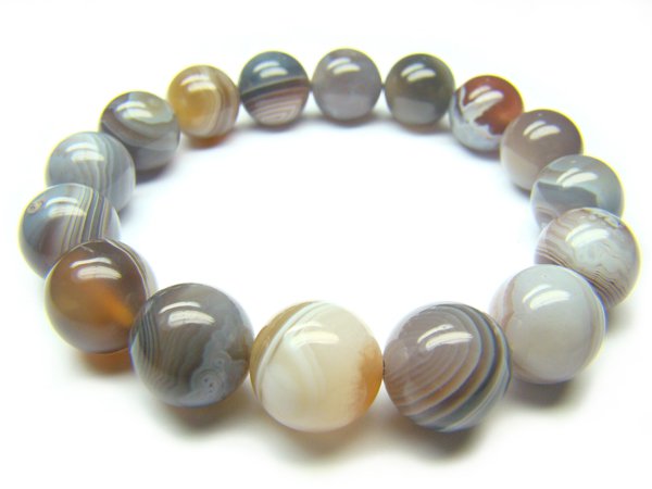 BONXRS0600X Botswana Agate Round Shape 12mm Bracelet
