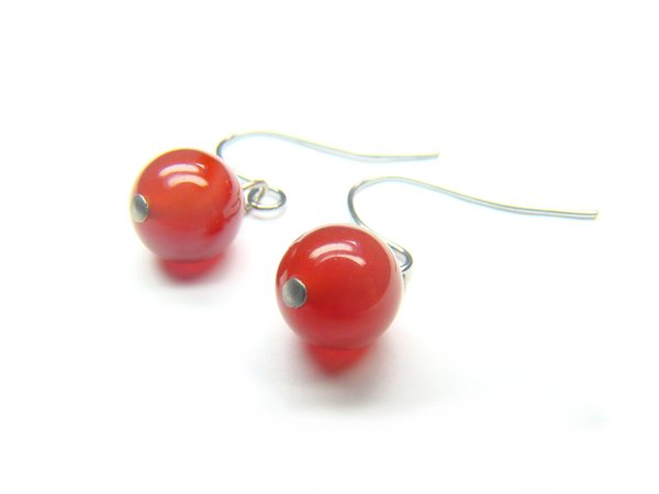 EAGXRS0800C Red Agate Round Shape 8mm Earrings