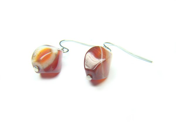 EAGERS0600X Dark Red Agate S-Shape 8x12mm Earrings