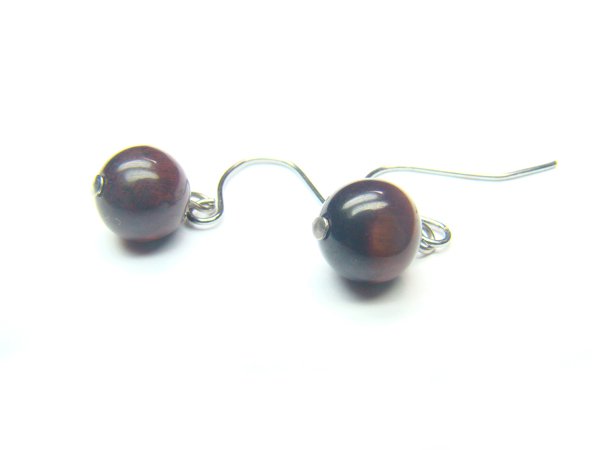 ETERRS1000X Red Tiger Eye Round Shape 8mm Earrings