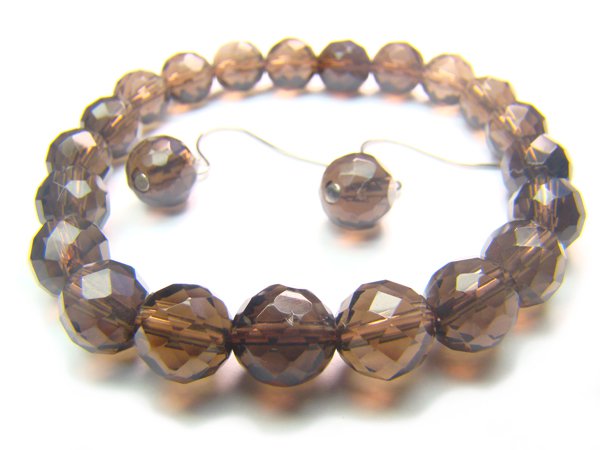 BSQXDO036C Smoky Quartz Round Shape 8mm Cut Bracelet