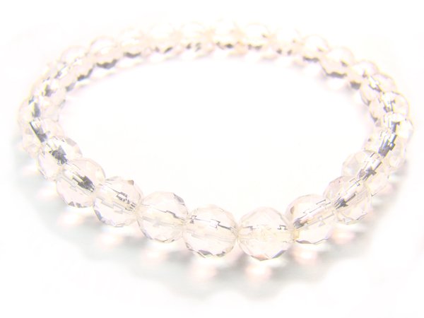 BRCXRS0800C Clear Quartz Round Shape 6mm Cut Bracelet