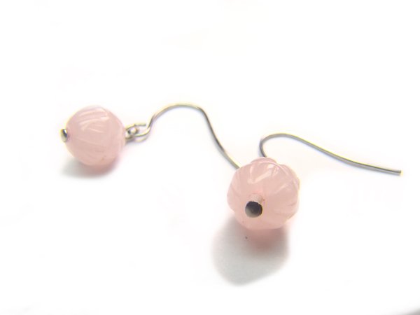 ERQXSS0811X Rose Quartz Lotus Shape 8mm Earrings