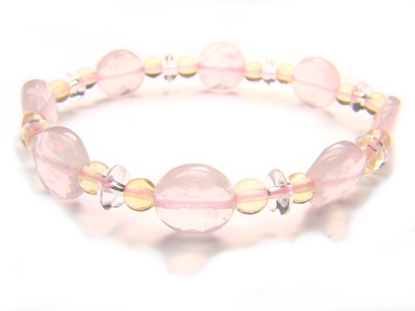 BA6965 Rose Quartz Citrine Clear Quartz Bracelet 16