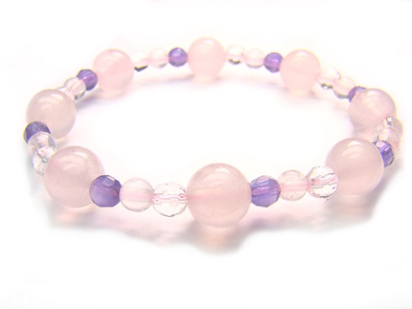 BA6972 Rose Quartz Amethyst Clear Quartz Bracelet 1