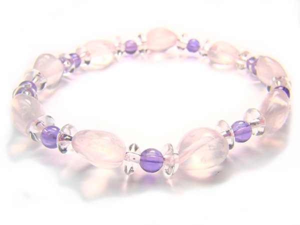 BA9997 Rose Quartz Amethyst Clear Quartz Bracelet 11