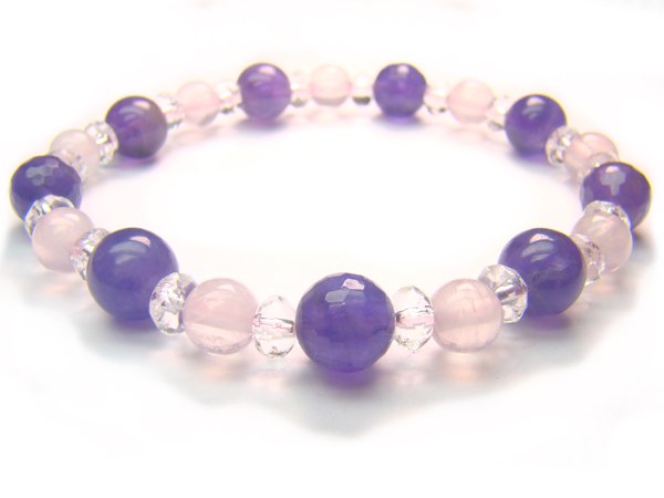 BB46 Rose Quartz Amethyst Clear Quartz Bracelet 17